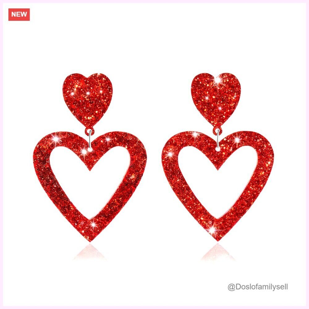 Double Heart Drop Earrings Sparkly Stud Elegant Romantic Dangle Jewelry